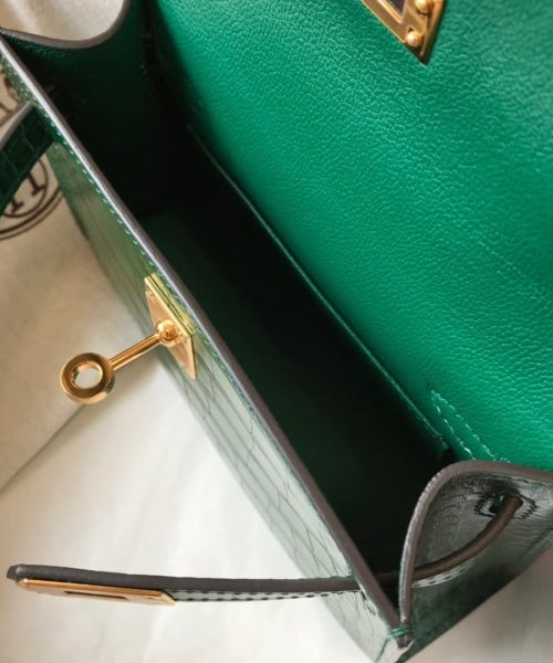 1:1 Replica Hermes Mini Kelly 19 Green Crocodile Bag For Women, Women's Handbags, Shoulder Bags 7.5in/19cm
