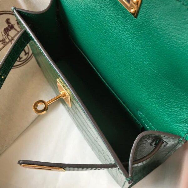 1:1 Replica Hermes Mini Kelly 19 Green Crocodile Bag For Women, Women's Handbags, Shoulder Bags 7.5in/19cm