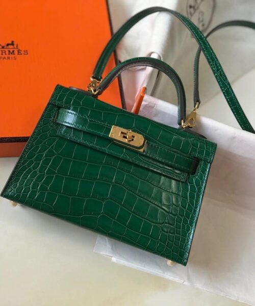 1:1 Replica Hermes Mini Kelly 19 Green Crocodile Bag For Women, Women's Handbags, Shoulder Bags 7.5in/19cm