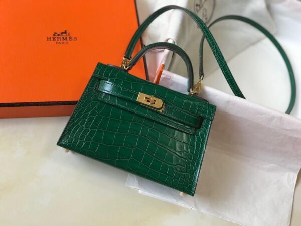 1:1 Replica Hermes Mini Kelly 19 Green Crocodile Bag For Women, Women's Handbags, Shoulder Bags 7.5in/19cm