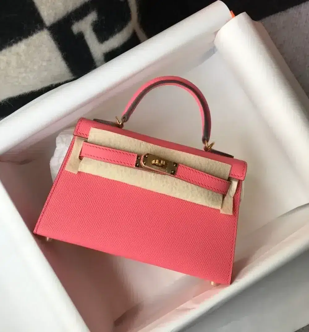 1:1 Replica Hermes Mini Kelly 19 Sellier Epsom Pink Bag For Women, Women's Handbags, Shoulder Bags 7.5in/19cm