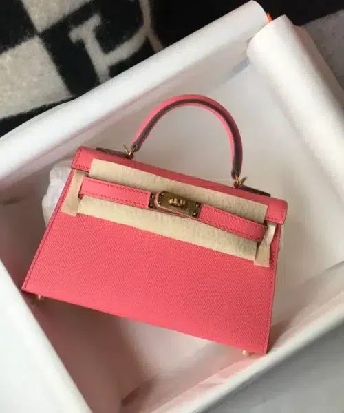 1:1 Replica Hermes Mini Kelly 19 Sellier Epsom Pink Bag For Women, Women's Handbags, Shoulder Bags 7.5in/19cm
