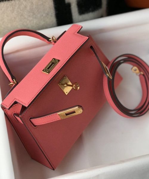 1:1 Replica Hermes Mini Kelly 19 Sellier Epsom Pink Bag For Women, Women's Handbags, Shoulder Bags 7.5in/19cm