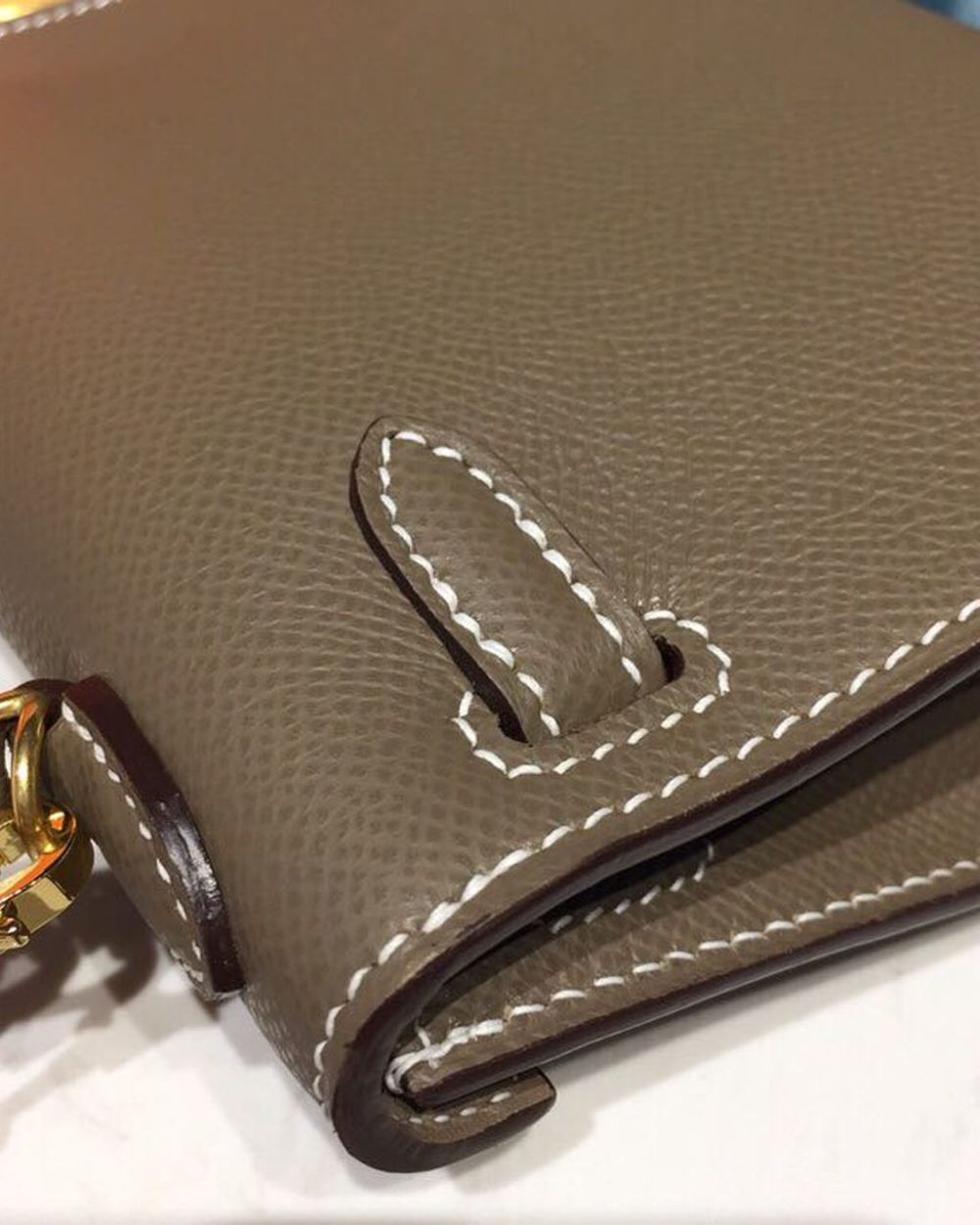 1:1 Replica Hermes Mini Kelly 20 Sellier Epsom Etoupe Bag For Women, Women's Handbags, Shoulder Bags 7.5in/20cm