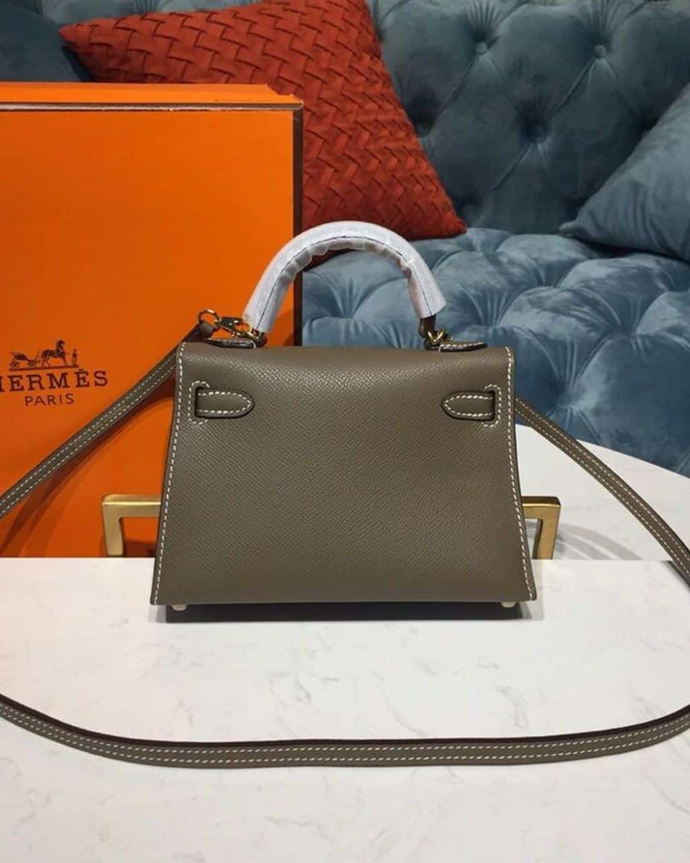 1:1 Replica Hermes Mini Kelly 20 Sellier Epsom Etoupe Bag For Women, Women's Handbags, Shoulder Bags 7.5in/20cm