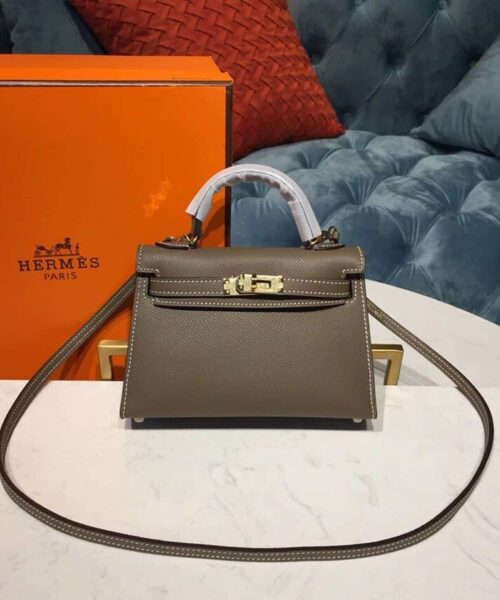 1:1 Replica Hermes Mini Kelly 20 Sellier Epsom Etoupe Bag For Women, Women's Handbags, Shoulder Bags 7.5in/20cm