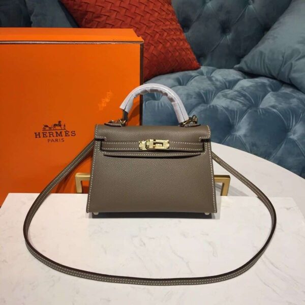 1:1 Replica Hermes Mini Kelly 20 Sellier Epsom Etoupe Bag For Women, Women's Handbags, Shoulder Bags 7.5in/20cm