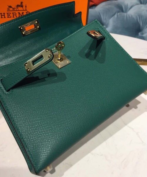 1:1 Replica Hermes Mini Kelly 20 Sellier Epsom Green Bag For Women, Women's Handbags, Shoulder Bags 7.5in/20cm