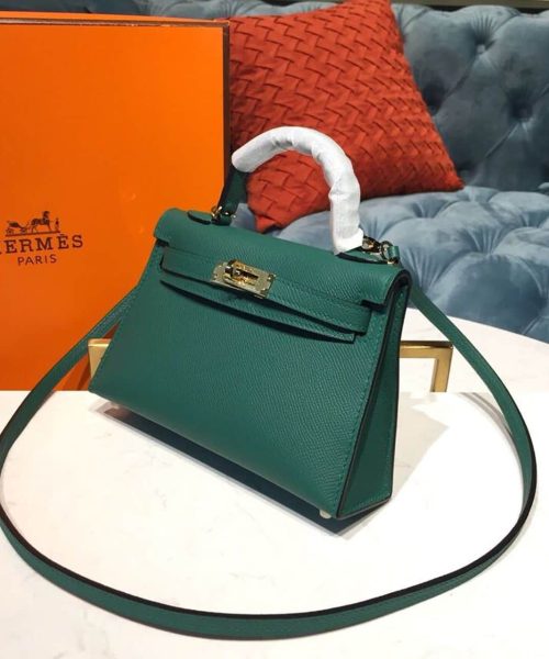 1:1 Replica Hermes Mini Kelly 20 Sellier Epsom Green Bag For Women, Women's Handbags, Shoulder Bags 7.5in/20cm