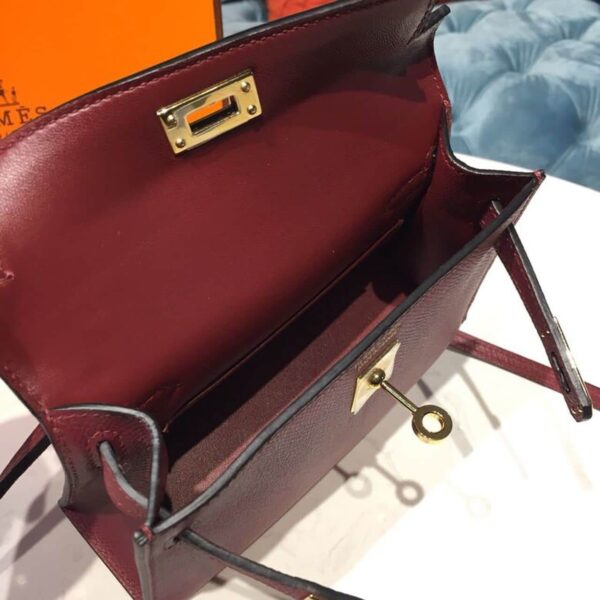 1:1 Replica Hermes Mini Kelly Burgundy For Women Gold Toned Hardware 7.5in/19cm