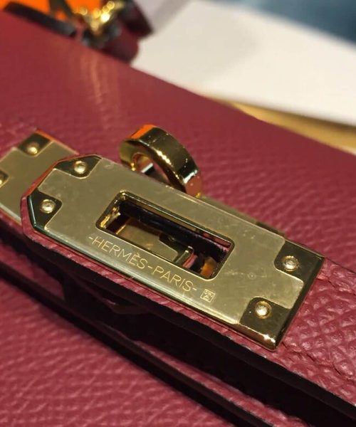 1:1 Replica Hermes Mini Kelly Burgundy For Women Gold Toned Hardware 7.5in/19cm