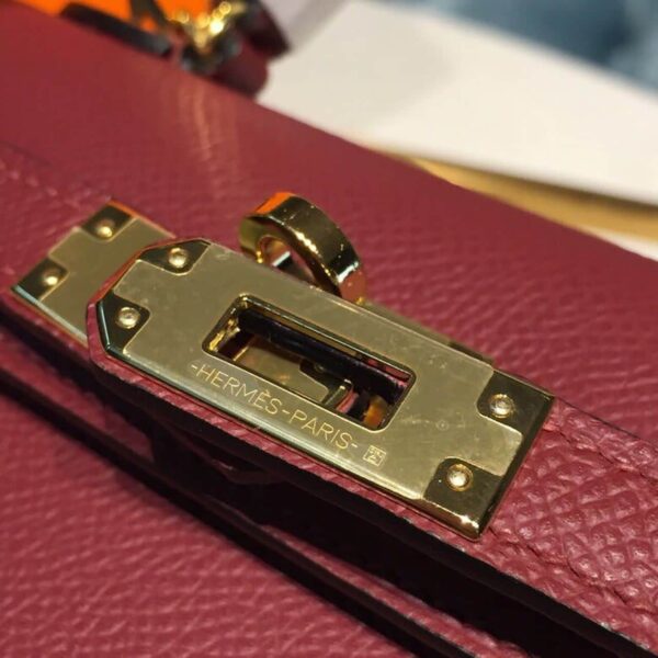 1:1 Replica Hermes Mini Kelly Burgundy For Women Gold Toned Hardware 7.5in/19cm