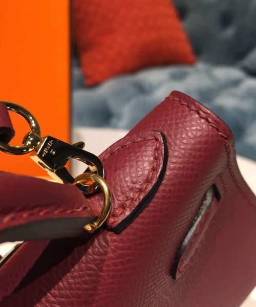 1:1 Replica Hermes Mini Kelly Burgundy For Women Gold Toned Hardware 7.5in/19cm