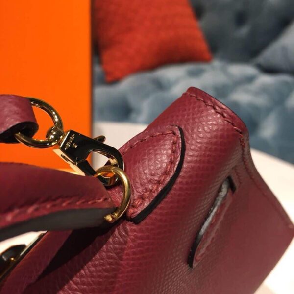1:1 Replica Hermes Mini Kelly Burgundy For Women Gold Toned Hardware 7.5in/19cm