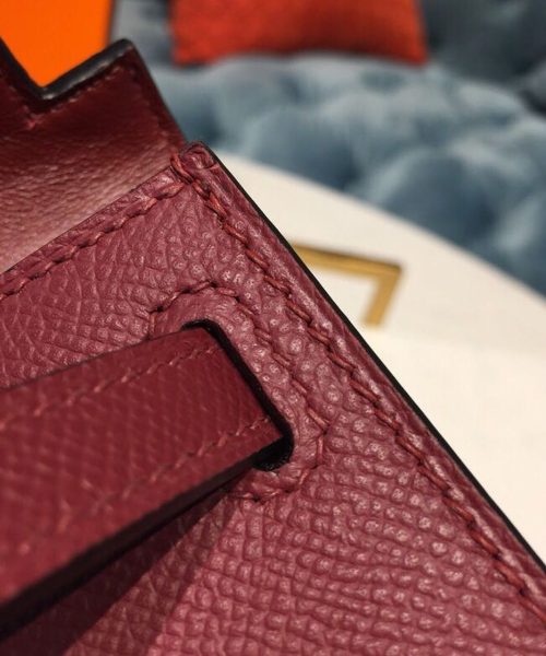 1:1 Replica Hermes Mini Kelly Burgundy For Women Gold Toned Hardware 7.5in/19cm