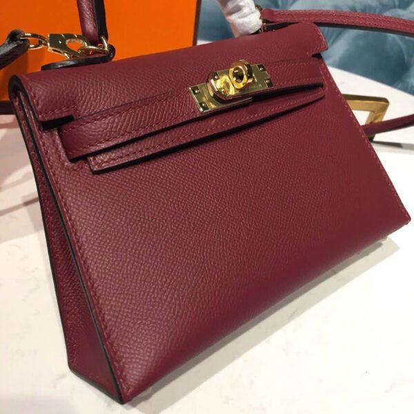 1:1 Replica Hermes Mini Kelly Burgundy For Women Gold Toned Hardware 7.5in/19cm