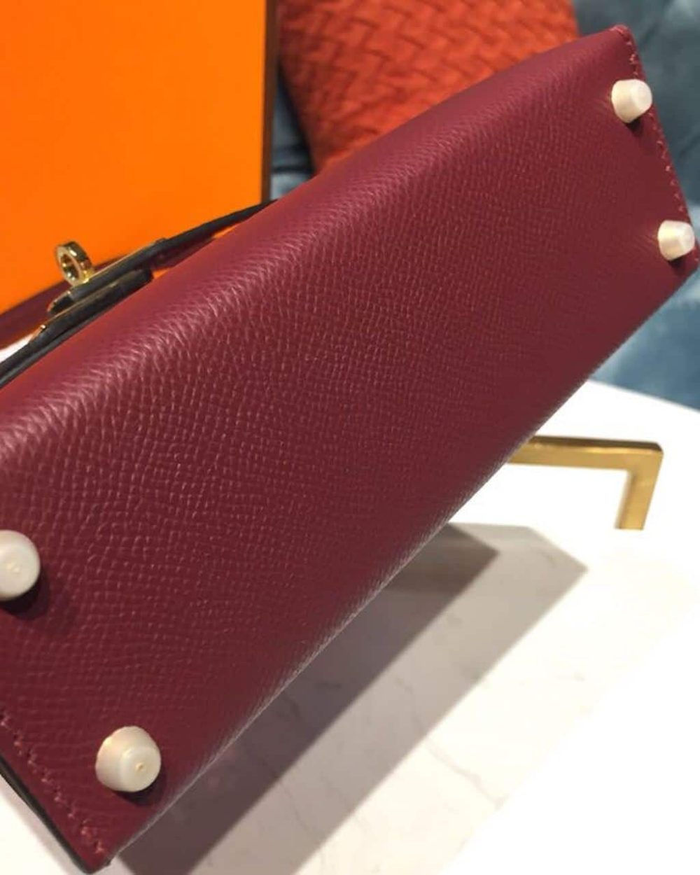 1:1 Replica Hermes Mini Kelly Burgundy For Women Gold Toned Hardware 7.5in/19cm