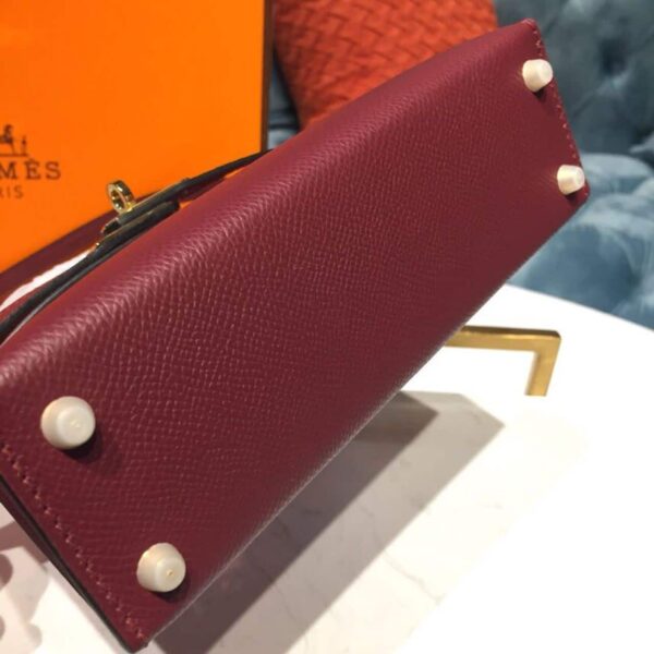 1:1 Replica Hermes Mini Kelly Burgundy For Women Gold Toned Hardware 7.5in/19cm