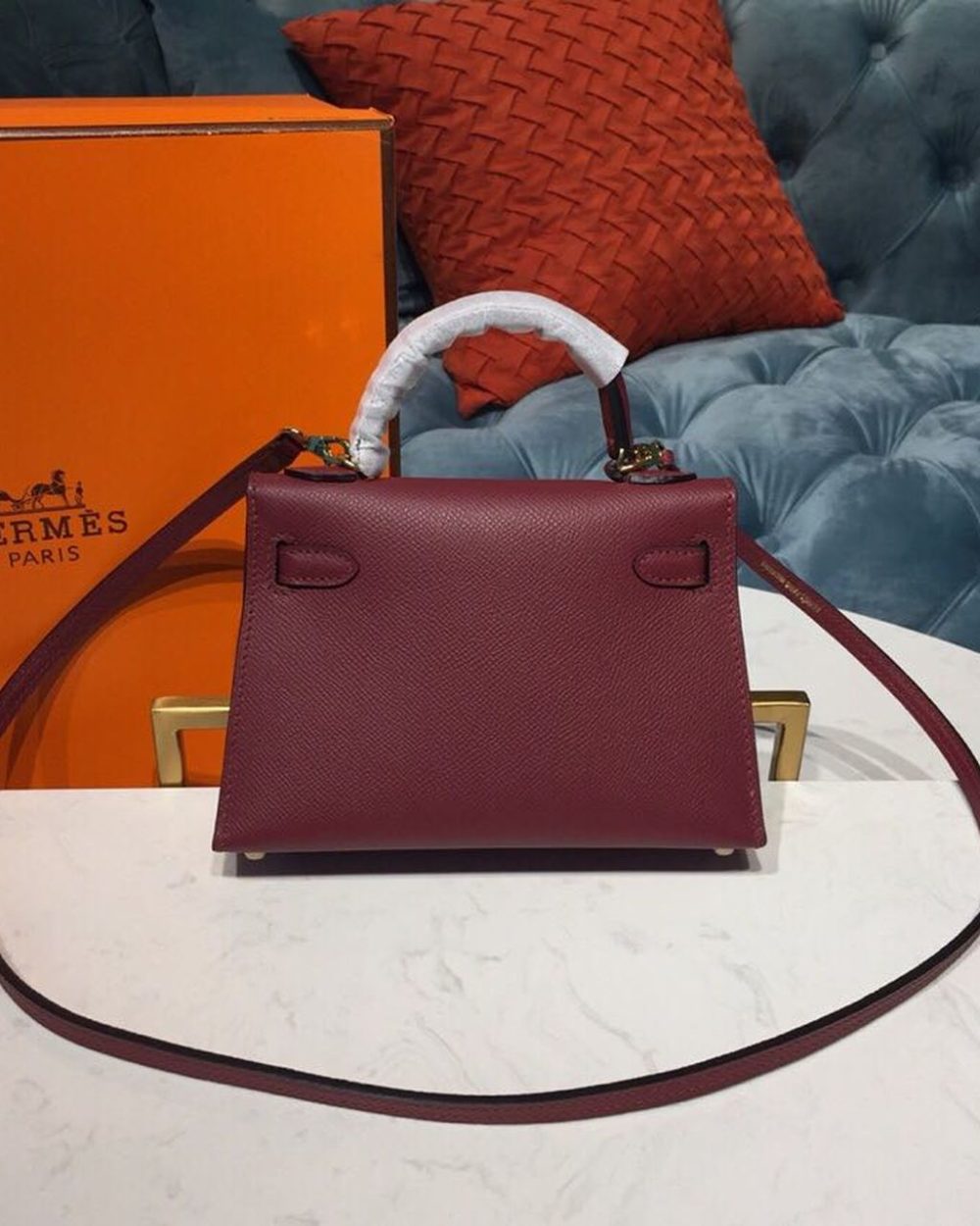 1:1 Replica Hermes Mini Kelly Burgundy For Women Gold Toned Hardware 7.5in/19cm