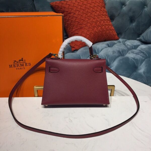 1:1 Replica Hermes Mini Kelly Burgundy For Women Gold Toned Hardware 7.5in/19cm