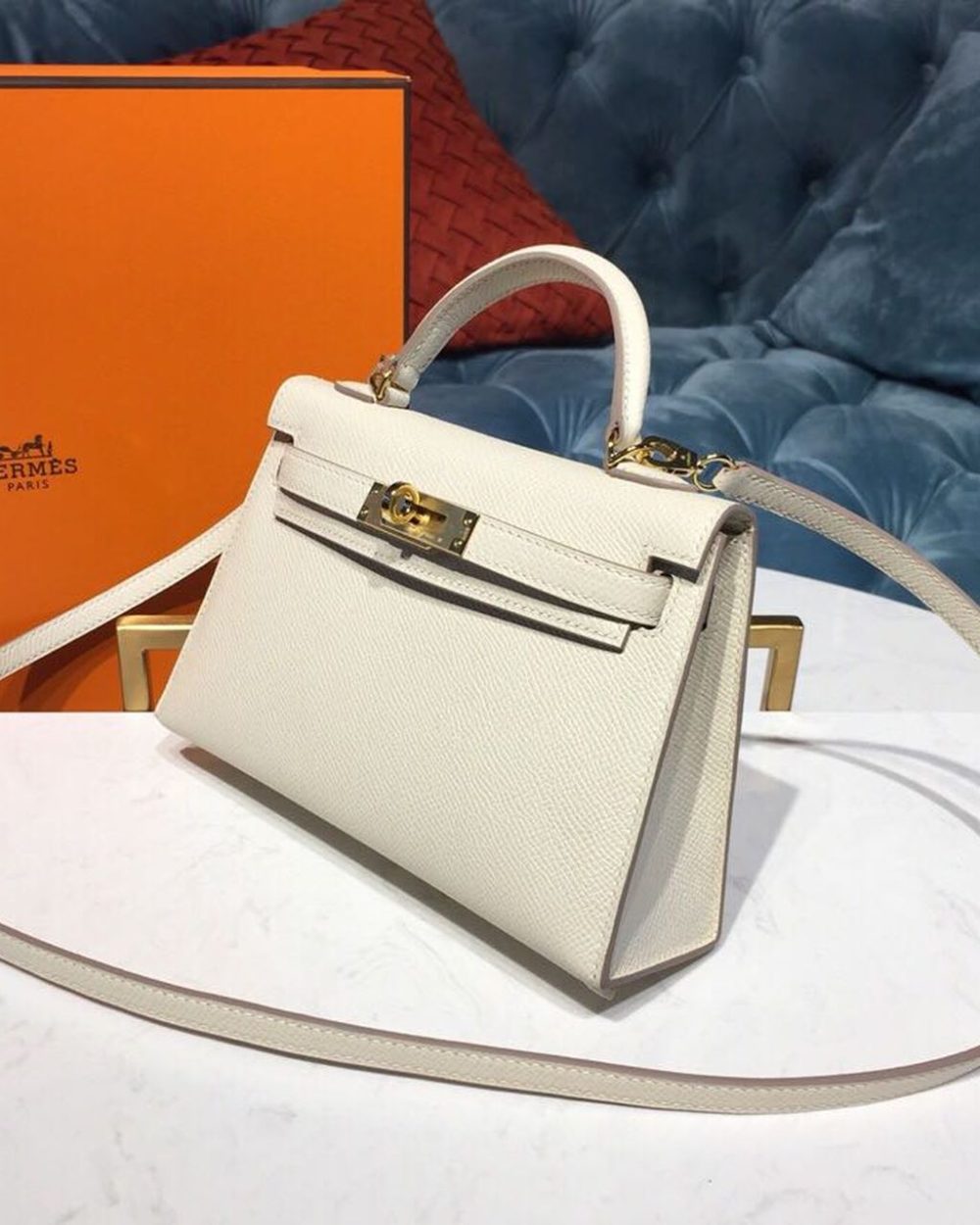 1:1 Replica Hermes Mini Kelly Craie For Women Gold-Toned Hardware 7.5in/19cm