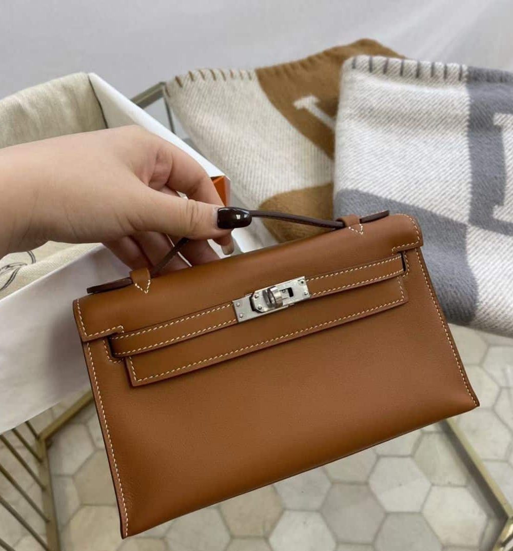 1:1 Replica Hermes Mini Kelly KP Pochette Black/Khaki Green/Yellow/Brown For Women 22cm / 8.7in