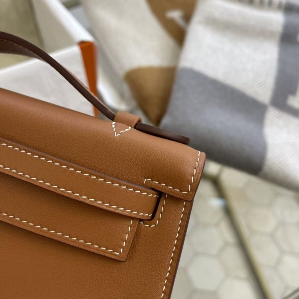 1:1 Replica Hermes Mini Kelly KP Pochette Black/Khaki Green/Yellow/Brown For Women 22cm / 8.7in - Image 28