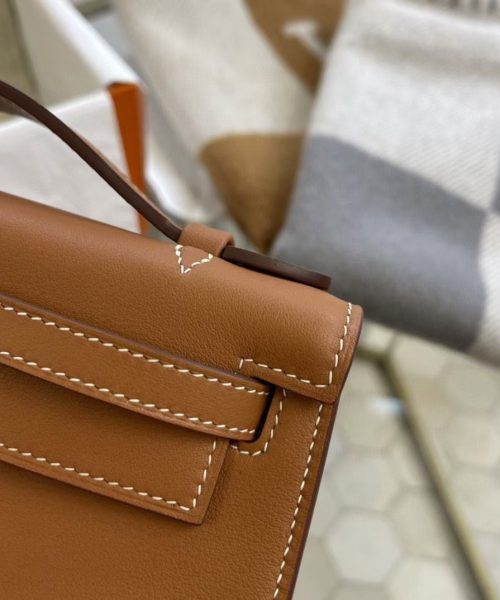 1:1 Replica Hermes Mini Kelly KP Pochette Black/Khaki Green/Yellow/Brown For Women 22cm / 8.7in
