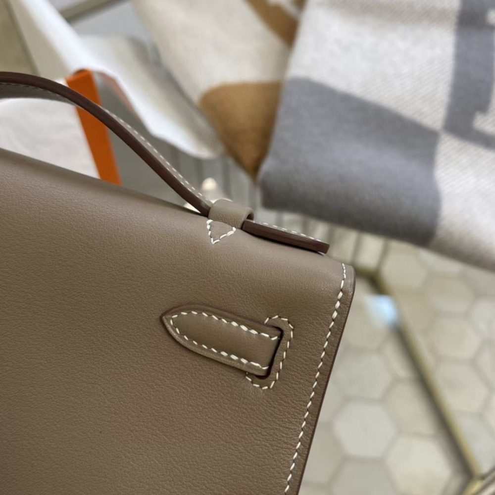 1:1 Replica Hermes Mini Kelly KP Pochette Black/Khaki Green/Yellow/Brown For Women 22cm / 8.7in - Image 20