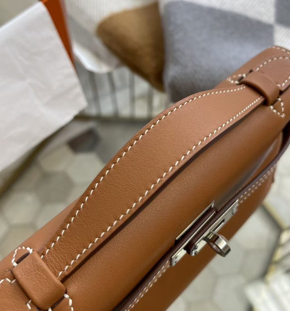 1:1 Replica Hermes Mini Kelly KP Pochette Black/Khaki Green/Yellow/Brown For Women 22cm / 8.7in