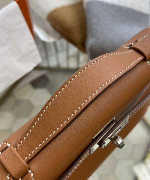 1:1 Replica Hermes Mini Kelly KP Pochette Black/Khaki Green/Yellow/Brown For Women 22cm / 8.7in