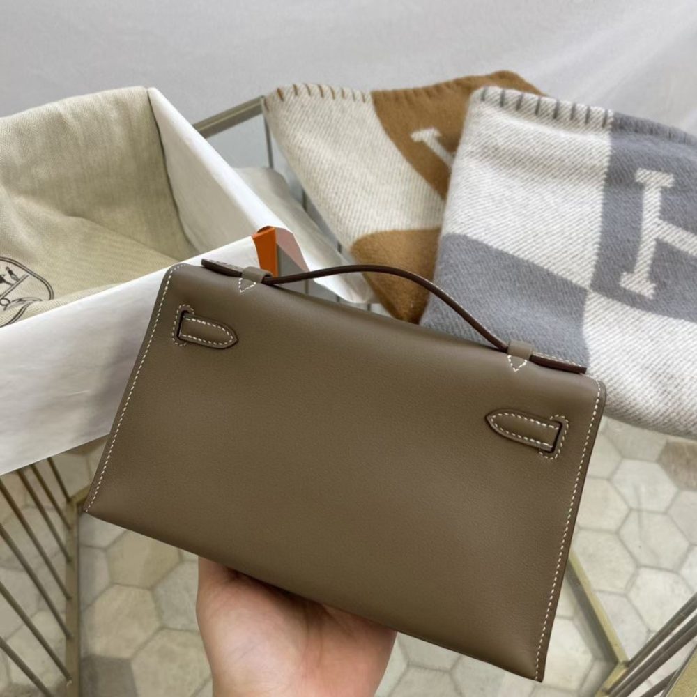 1:1 Replica Hermes Mini Kelly KP Pochette Black/Khaki Green/Yellow/Brown For Women 22cm / 8.7in - Image 22