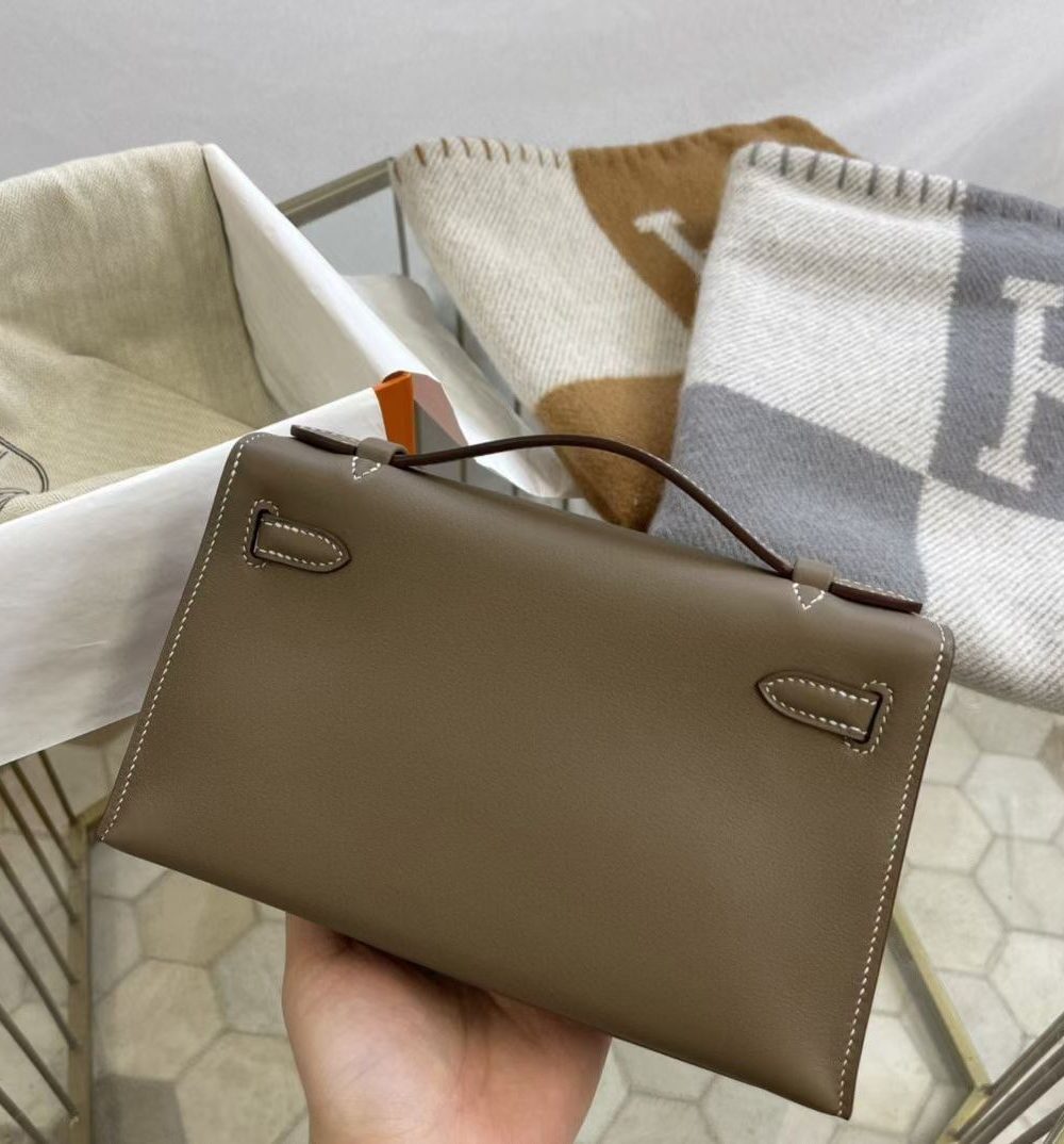 1:1 Replica Hermes Mini Kelly KP Pochette Black/Khaki Green/Yellow/Brown For Women 22cm / 8.7in