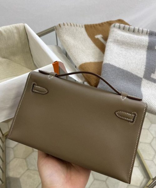1:1 Replica Hermes Mini Kelly KP Pochette Black/Khaki Green/Yellow/Brown For Women 22cm / 8.7in