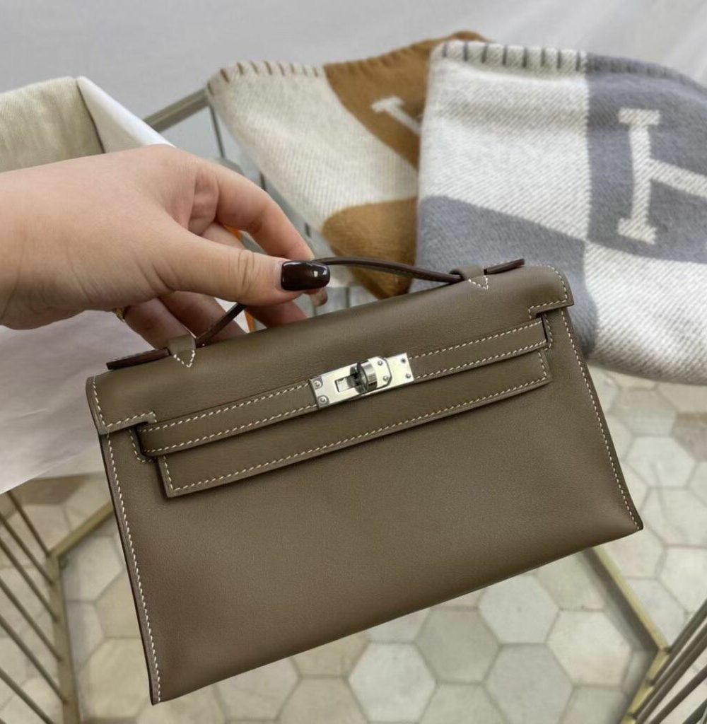 1:1 Replica Hermes Mini Kelly KP Pochette Black/Khaki Green/Yellow/Brown For Women 22cm / 8.7in