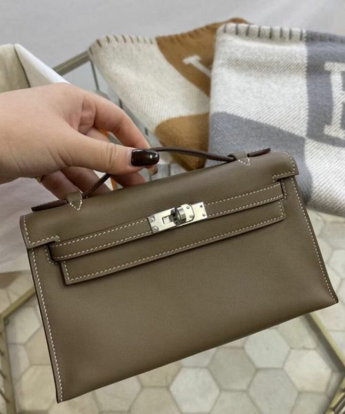 1:1 Replica Hermes Mini Kelly KP Pochette Black/Khaki Green/Yellow/Brown For Women 22cm / 8.7in