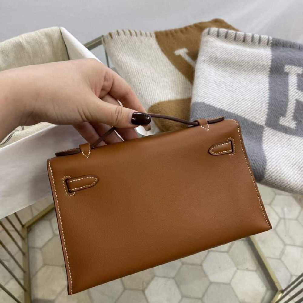 1:1 Replica Hermes Mini Kelly KP Pochette Black/Khaki Green/Yellow/Brown For Women 22cm / 8.7in - Image 26