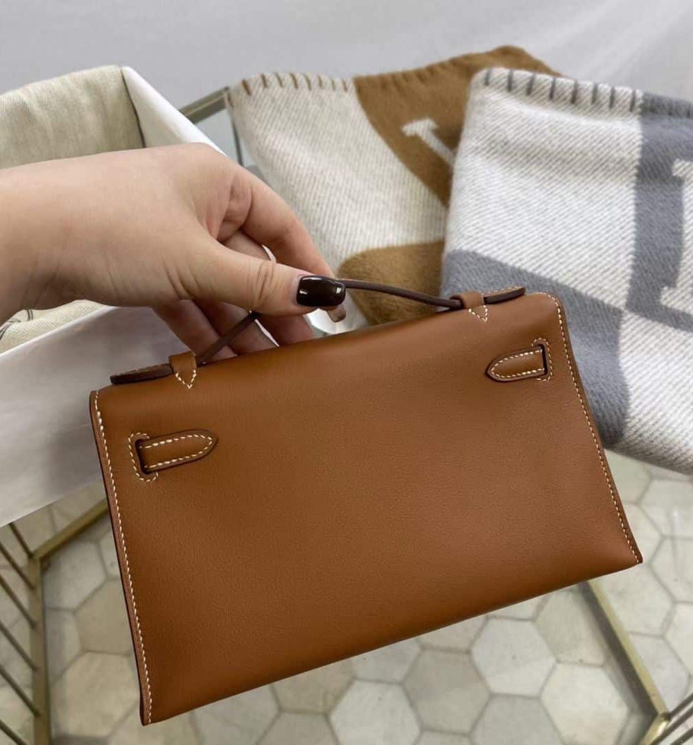 1:1 Replica Hermes Mini Kelly KP Pochette Black/Khaki Green/Yellow/Brown For Women 22cm / 8.7in