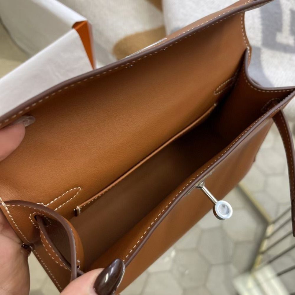 1:1 Replica Hermes Mini Kelly KP Pochette Black/Khaki Green/Yellow/Brown For Women 22cm / 8.7in - Image 30