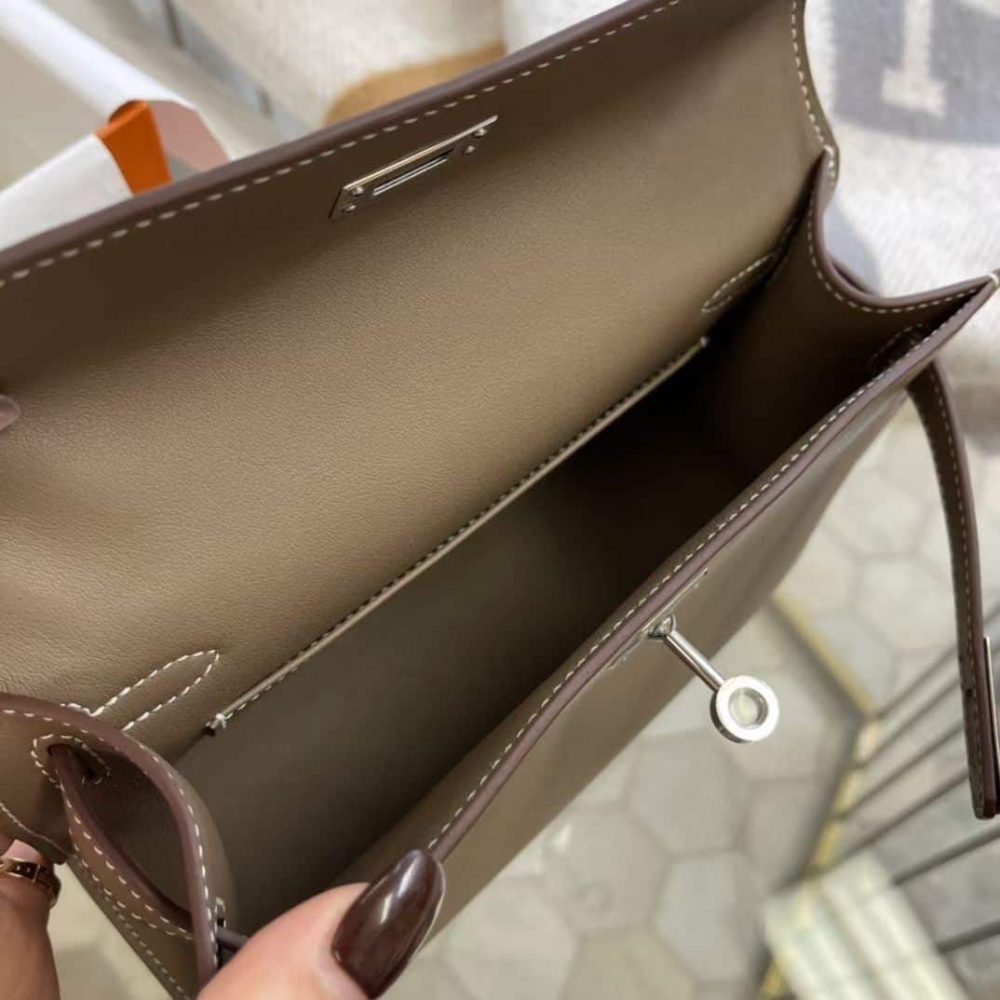1:1 Replica Hermes Mini Kelly KP Pochette Black/Khaki Green/Yellow/Brown For Women 22cm / 8.7in - Image 21