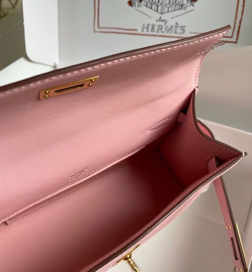 1:1 Replica Hermes Mini Kelly KP Pochette Black/Light Brown/Pink/Yellow/White For Women 22cm / 8.7in