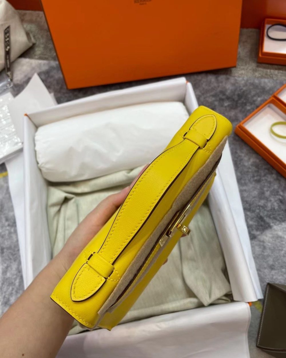 1:1 Replica Hermes Mini Kelly KP Pochette Black/Light Brown/Pink/Yellow/White For Women 22cm / 8.7in