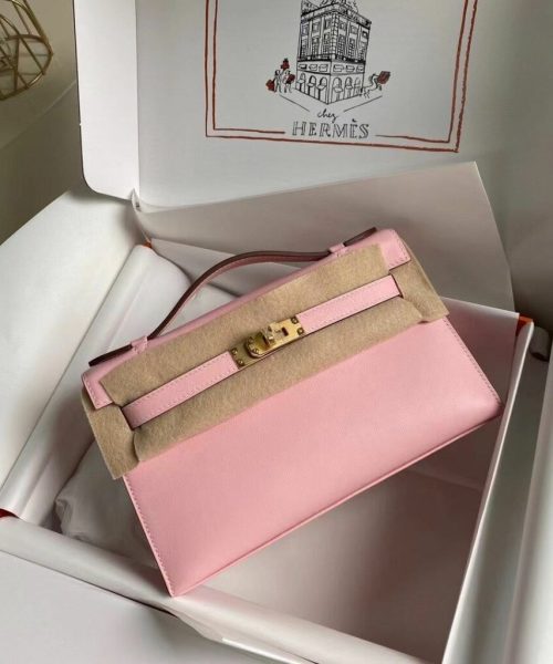 1:1 Replica Hermes Mini Kelly KP Pochette Black/Light Brown/Pink/Yellow/White For Women 22cm / 8.7in