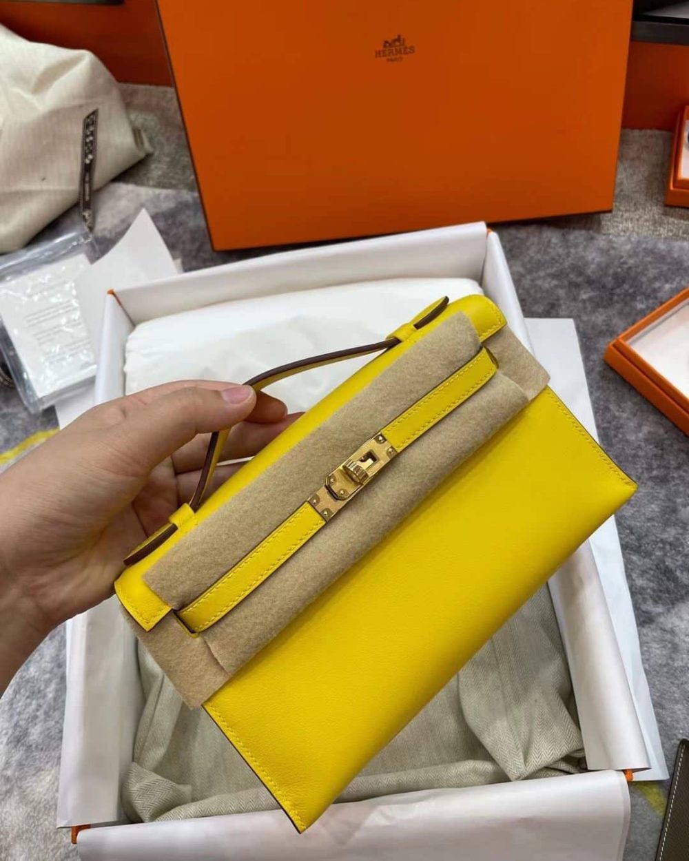 1:1 Replica Hermes Mini Kelly KP Pochette Black/Light Brown/Pink/Yellow/White For Women 22cm / 8.7in