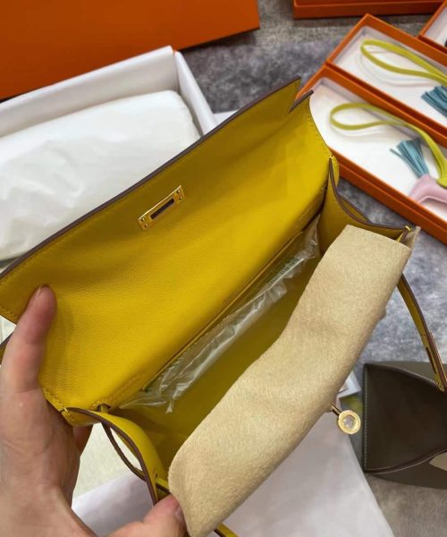 1:1 Replica Hermes Mini Kelly KP Pochette Black/Light Brown/Pink/Yellow/White For Women 22cm / 8.7in