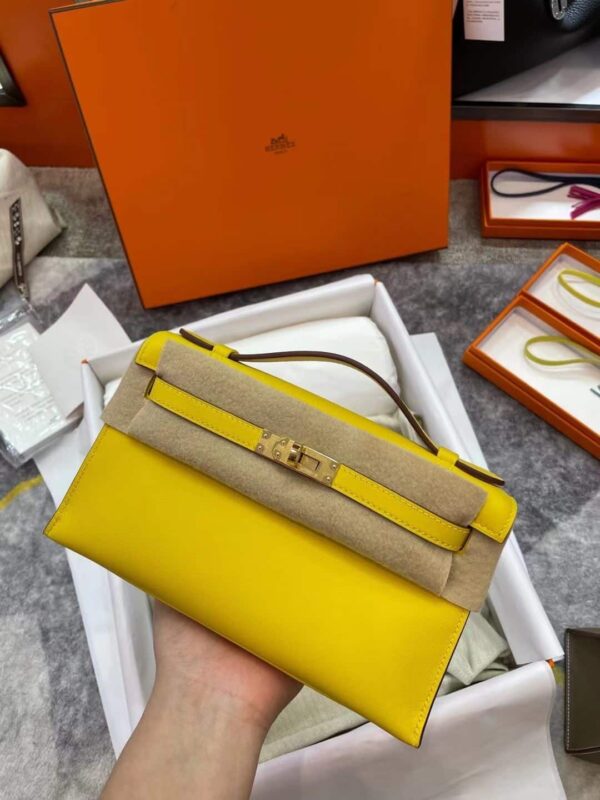 1:1 Replica Hermes Mini Kelly KP Pochette Black/Light Brown/Pink/Yellow/White For Women 22cm / 8.7in