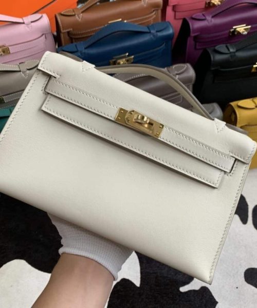1:1 Replica Hermes Mini Kelly KP Pochette Black/Light Brown/Pink/Yellow/White For Women 22cm / 8.7in