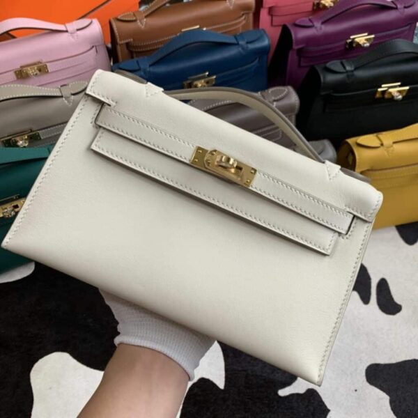 1:1 Replica Hermes Mini Kelly KP Pochette Black/Light Brown/Pink/Yellow/White For Women 22cm / 8.7in