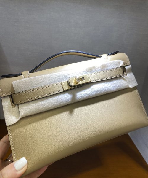 1:1 Replica Hermes Mini Kelly KP Pochette Black/Light Brown/Pink/Yellow/White For Women 22cm / 8.7in