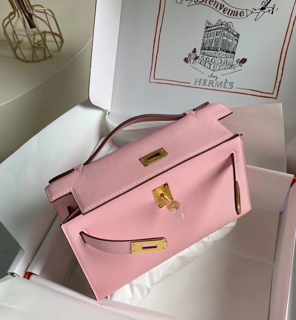 1:1 Replica Hermes Mini Kelly KP Pochette Black/Light Brown/Pink/Yellow/White For Women 22cm / 8.7in